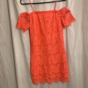 Topshop Coral Lace Zipper Dress